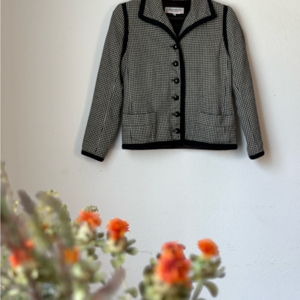 YSL Vintage 80s Rive Gauche Black and White Houndstooth Wool Blazer